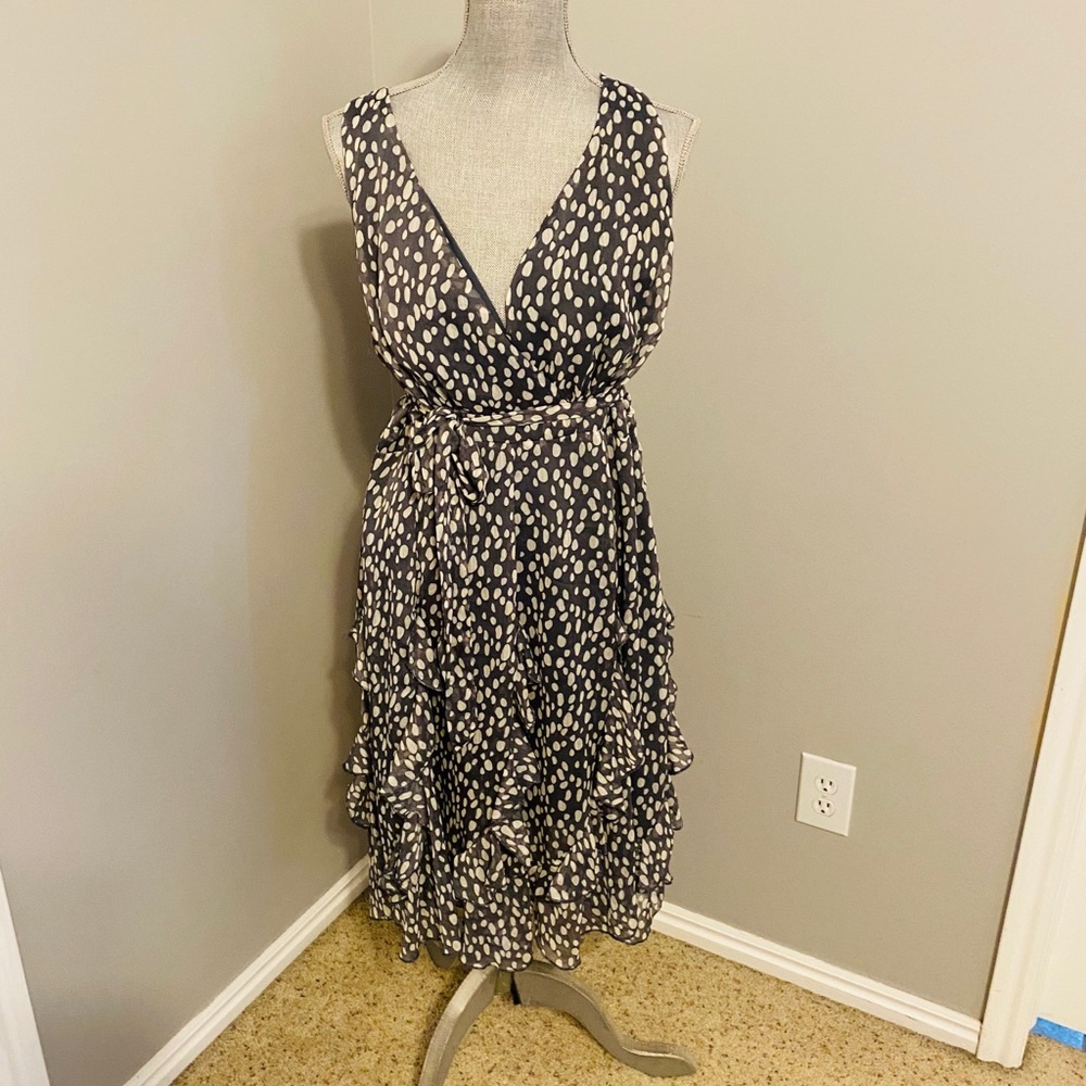 Flowing grey polka dot sun dress